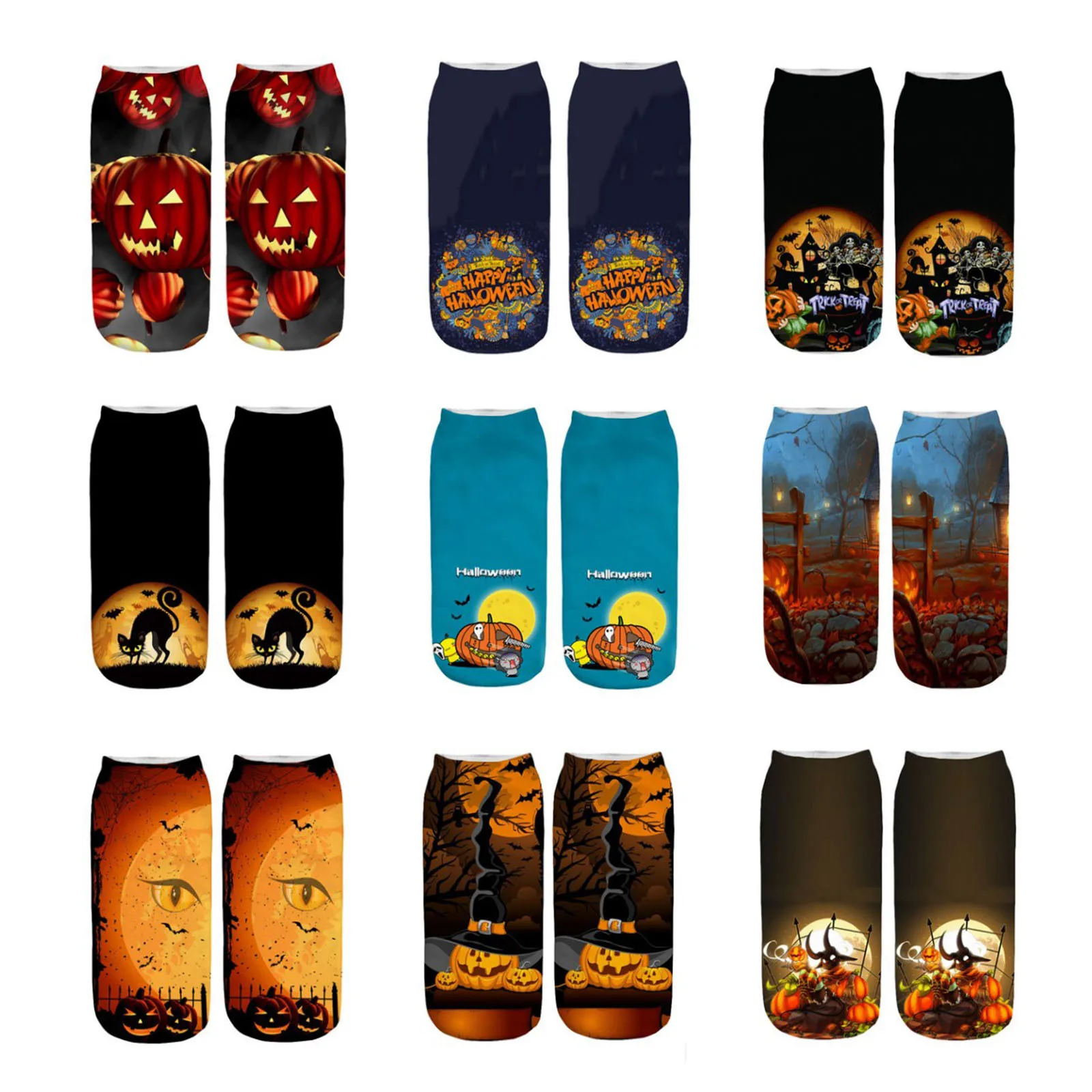 

Women Men Socks Casual Work Business Socks 3D Halloween Cosplay Pumpkin Bat Printing Medium Autumn Winter Sports Cotton Socks
