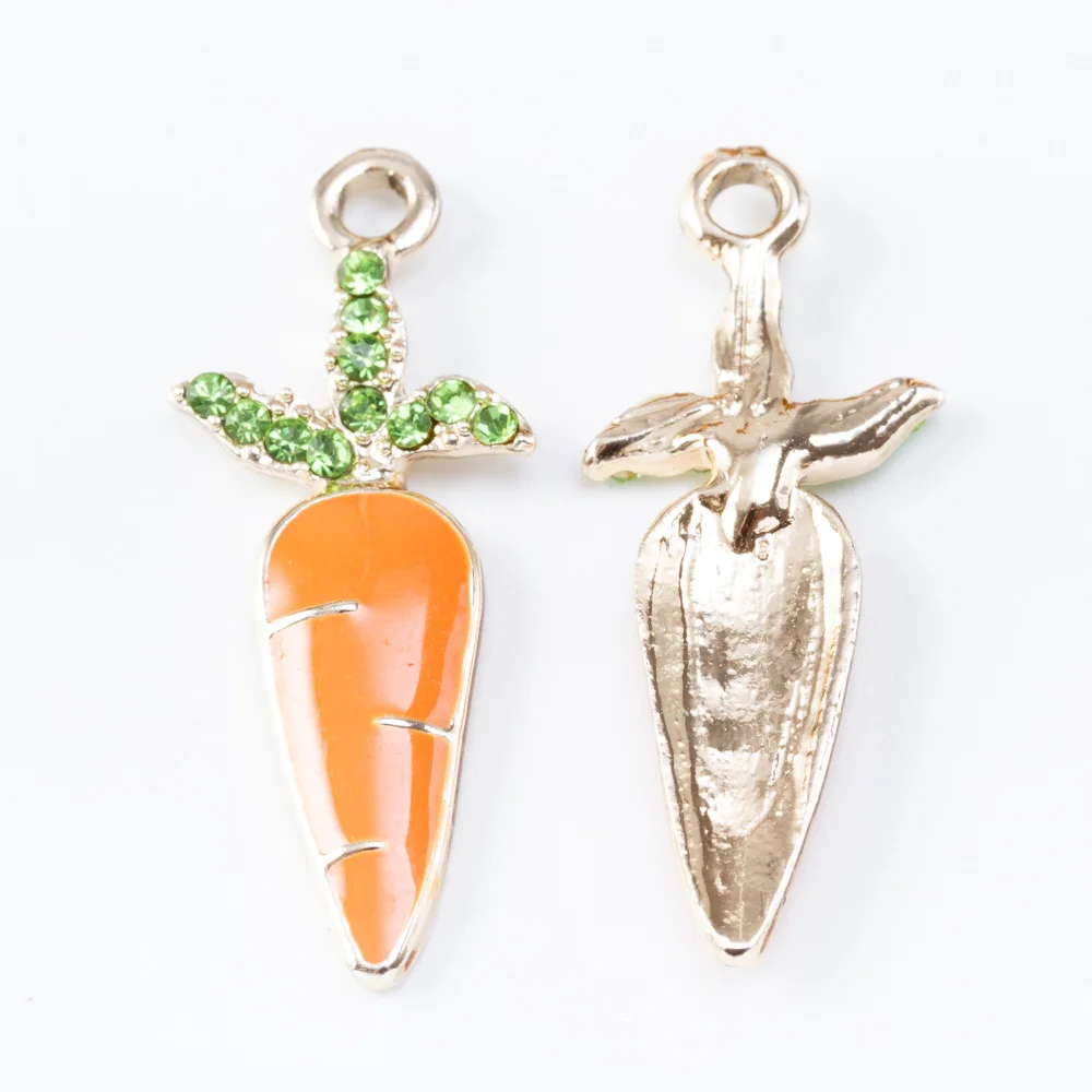 

4PCS/Lot Gold Color with Rhinestones Crystal Carrot Pendants Enamel Charms For DIY Bracelet Necklace Jewelry Making