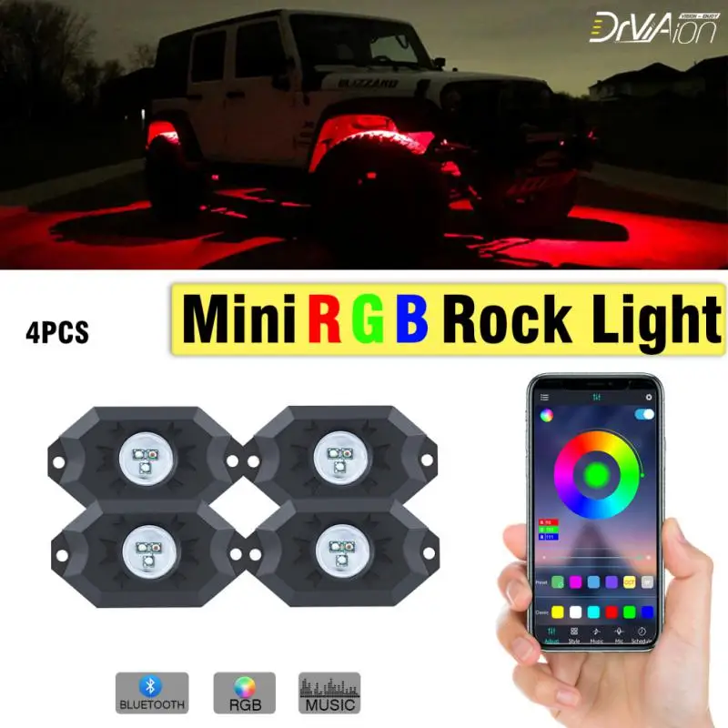

Car Decoration Lights A Tow Four LED RGB Light Chassis Lights Kit For Off-road ATV SUV Boat Motorcycle Wrangler Headlights