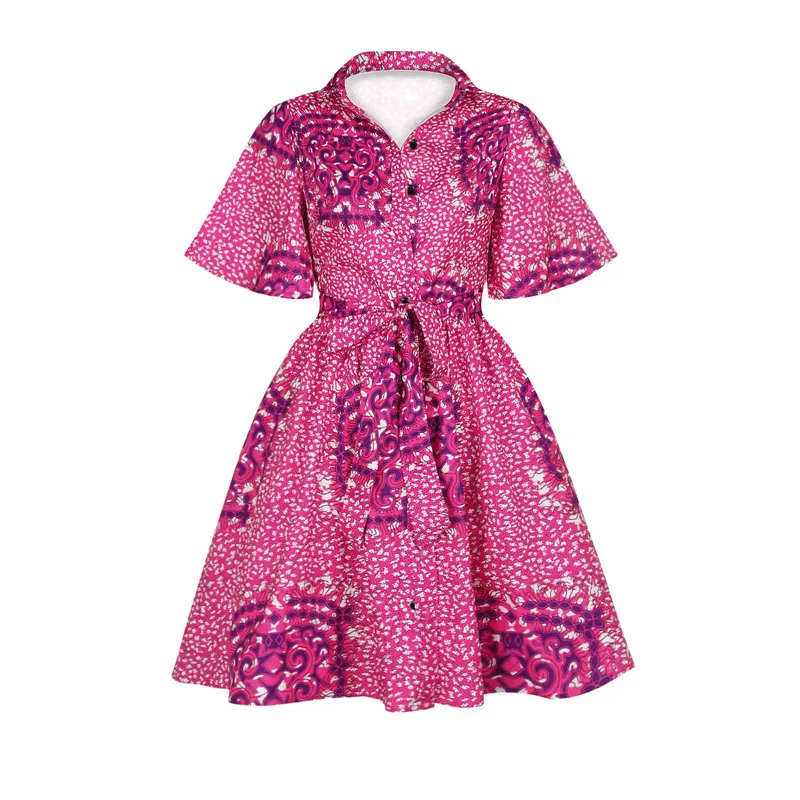 

African Print Dress Women African Clothes Traditional Casual Outfits Attire 2021 New Lotus Sleeve Button African Dresses Women