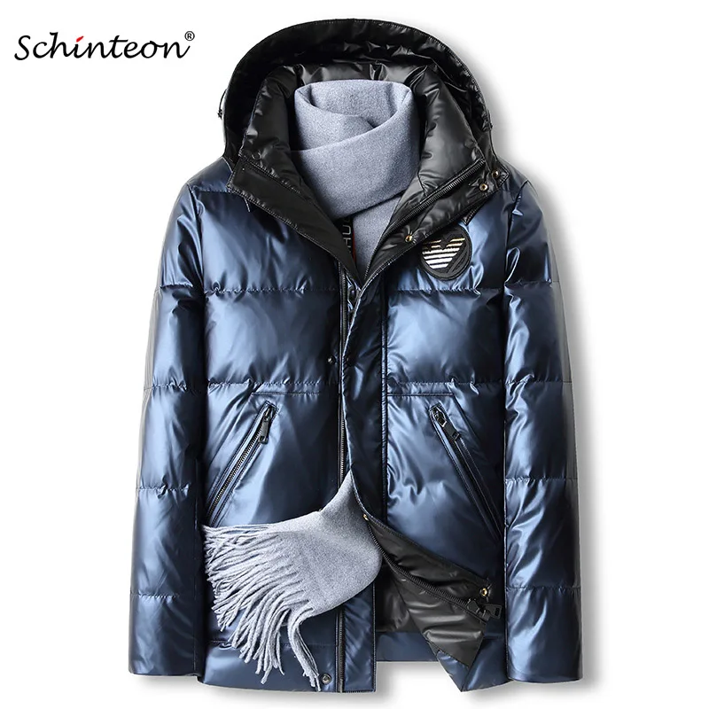 

Schinteon Men 90%White Duck Down Jacket Thick Warm Winter Outwear with Detachable Hood Waterproof Coat Top Quality New