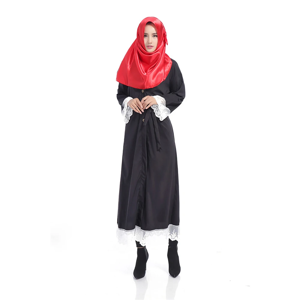 

Кружевной Халат с длинным рукавом, мусульманские, исламские женщины, молитвенная одежда, сплошной цвет, консервативная одежда, костюмы для ...