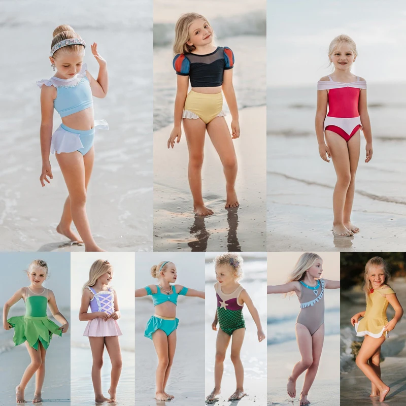 

1~8Y Toddler Baby Girls Swimsuit Elsa Anna Children Swimwear Aurora Mermaid Girls Swimming Outfit Minnie Jasmine Kids Beach Wear