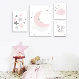 Картина на холсте с изображением розовой Луны и слона