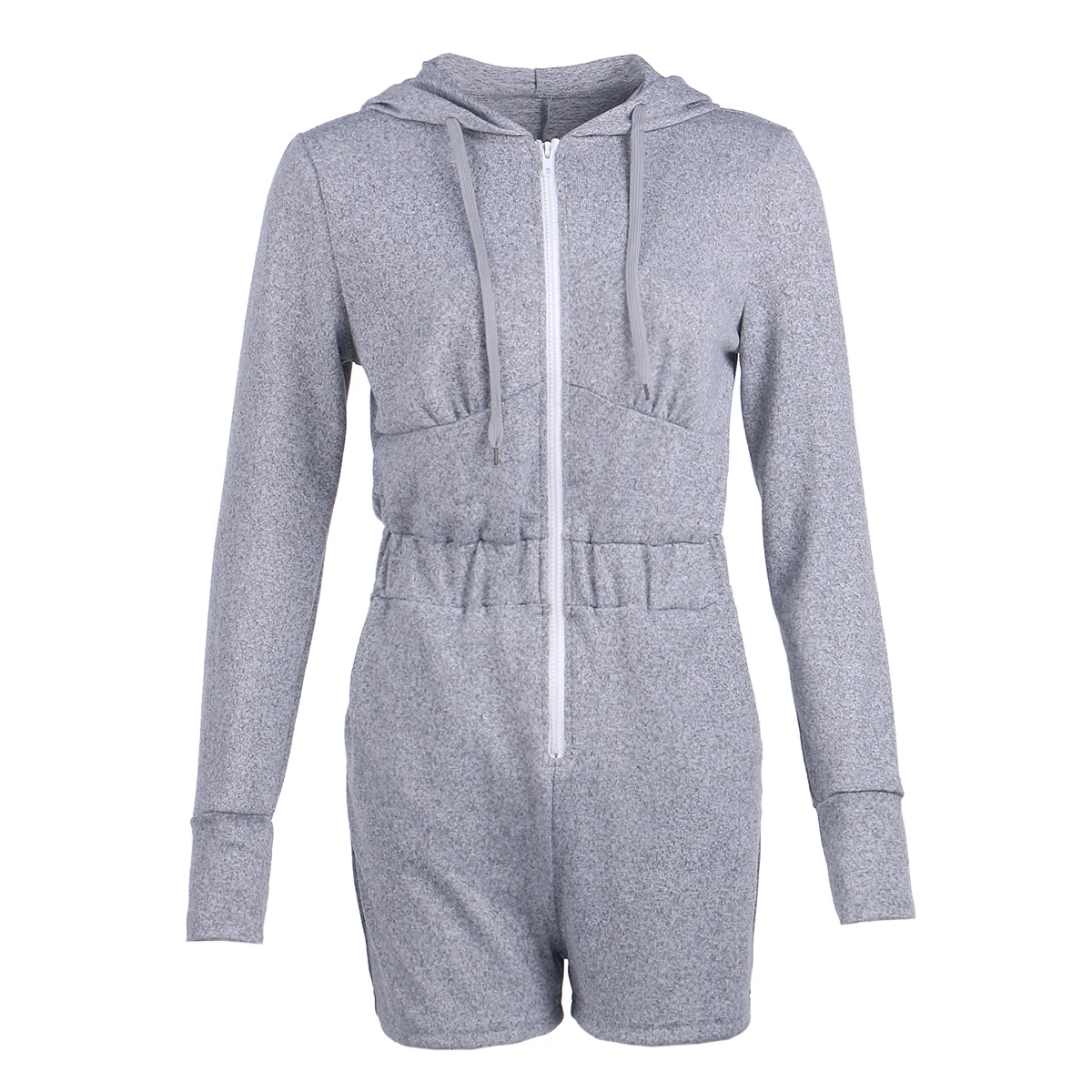 Женский короткий однотонный комбинезон с длинными рукавами и завязками боковыми