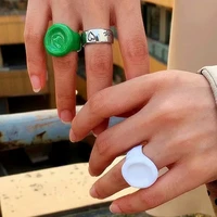 etrendy new fashion rings personality white green irregular round statement ring for women