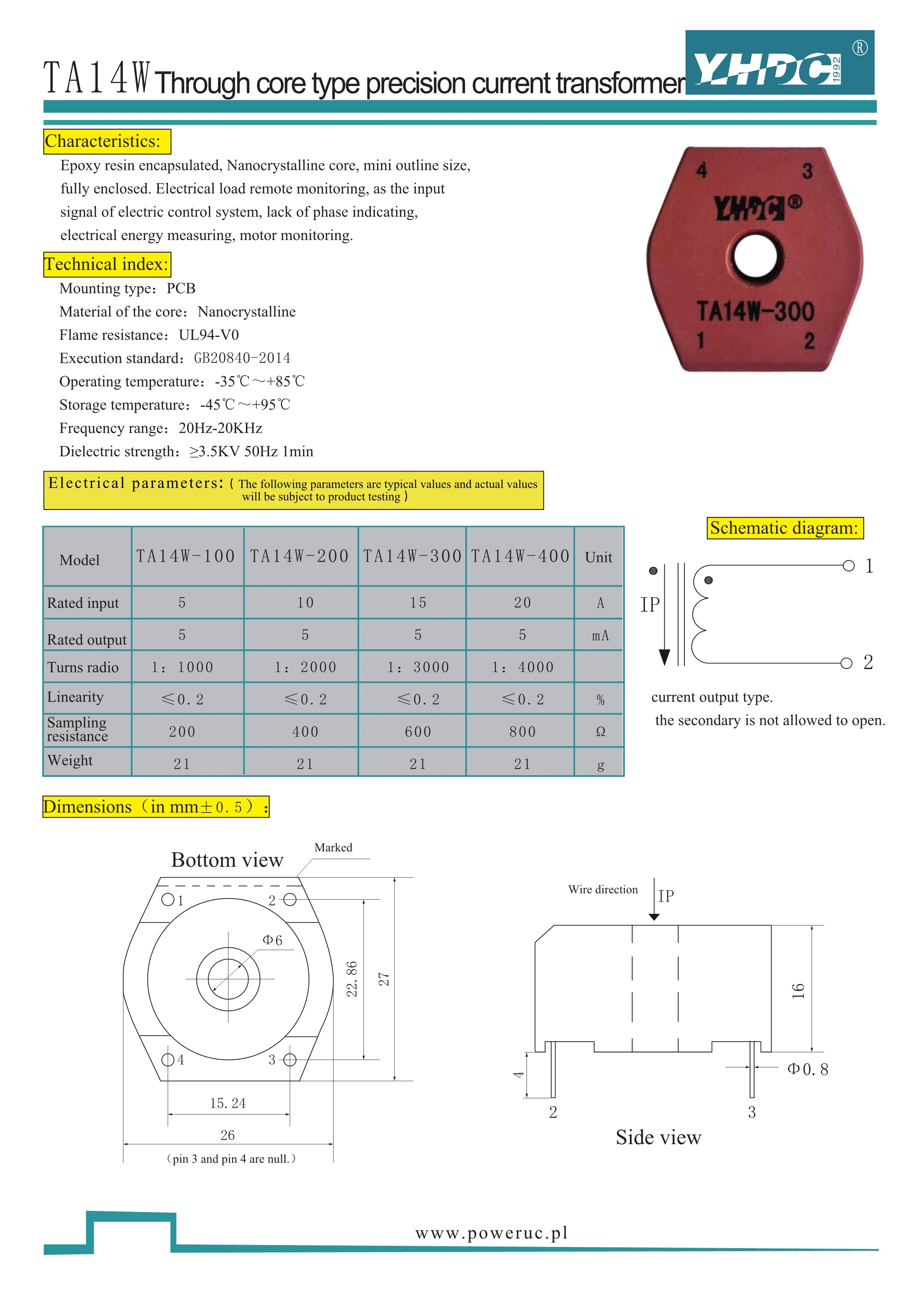 TA14W 100 5A: 5 мА PCB mout трансформатор тока|transformer current|transformer transformerpcb transformer |