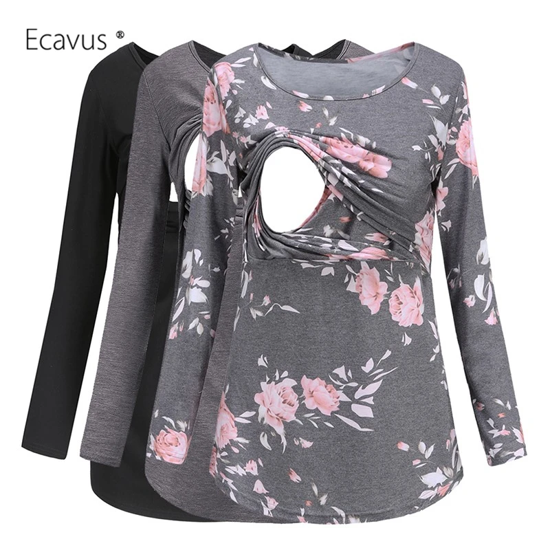 

3-Pack Mama Clothing Maternity Long Sleeve Rund Neck Nursing Breastfeeding Casual Blouse Pregnancy Tops Maternity Clothes