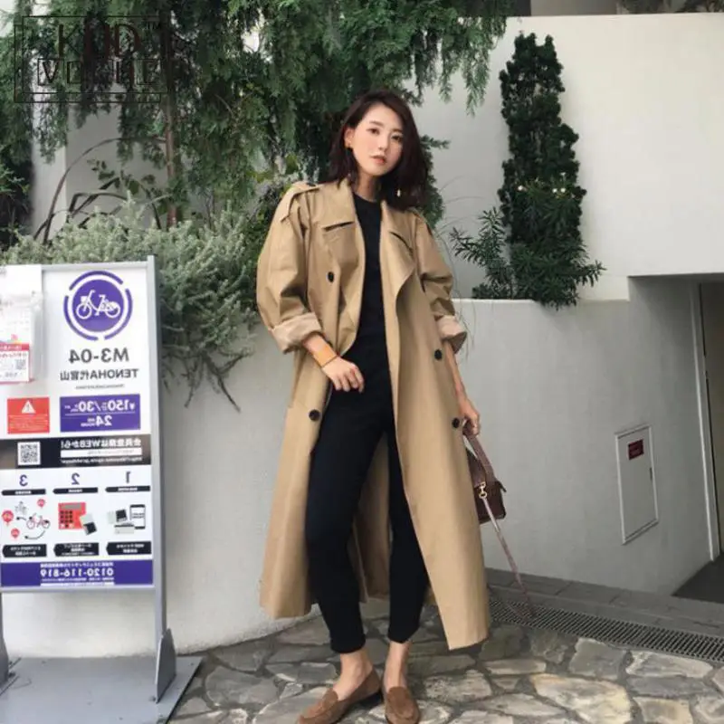 Тренч Женский длинный свободный с поясом большого размера 2019 | Женская одежда