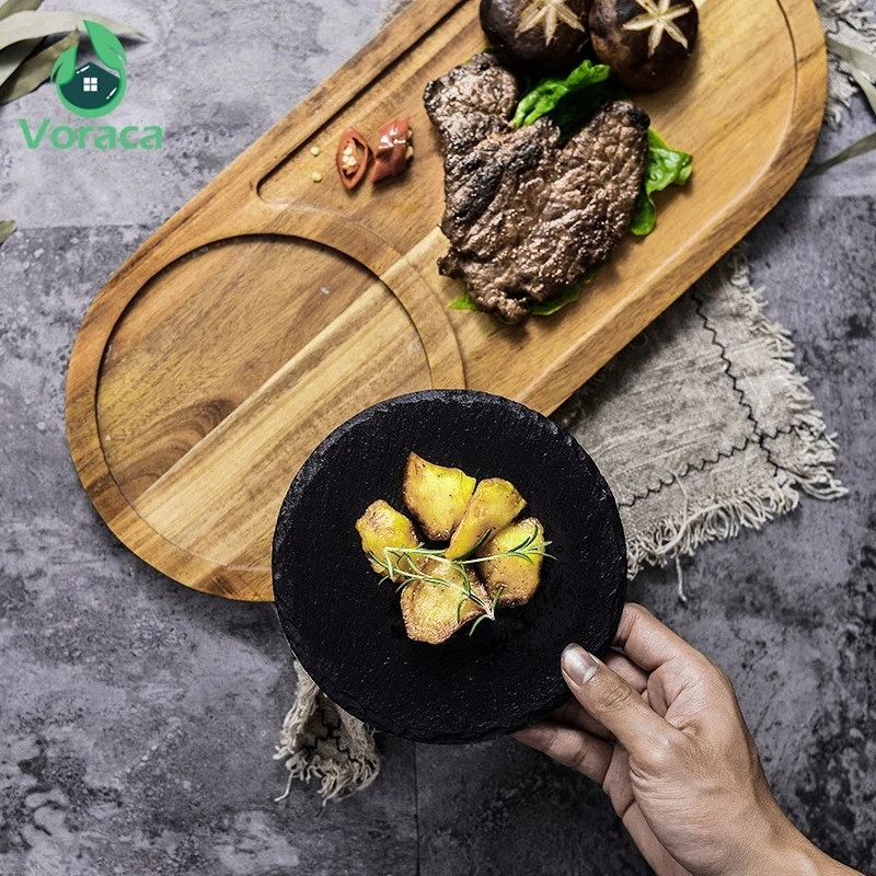 Японский естественный сланец Западная обеденная тарелка твердый деревянный