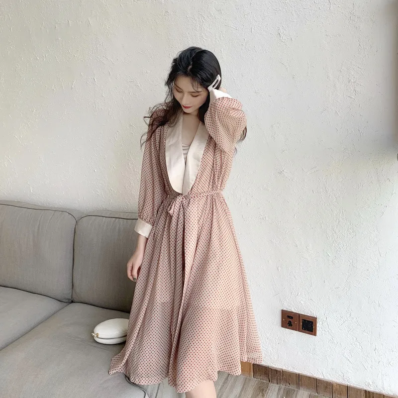 Французская мода Ретро горошек праздничное платье Vestidos с длинным рукавом
