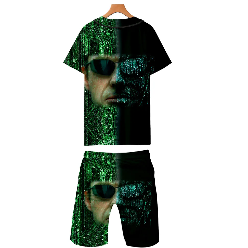Новинка 2019 мужские модные комплекты из двух предметов футболка с принтом матрицы