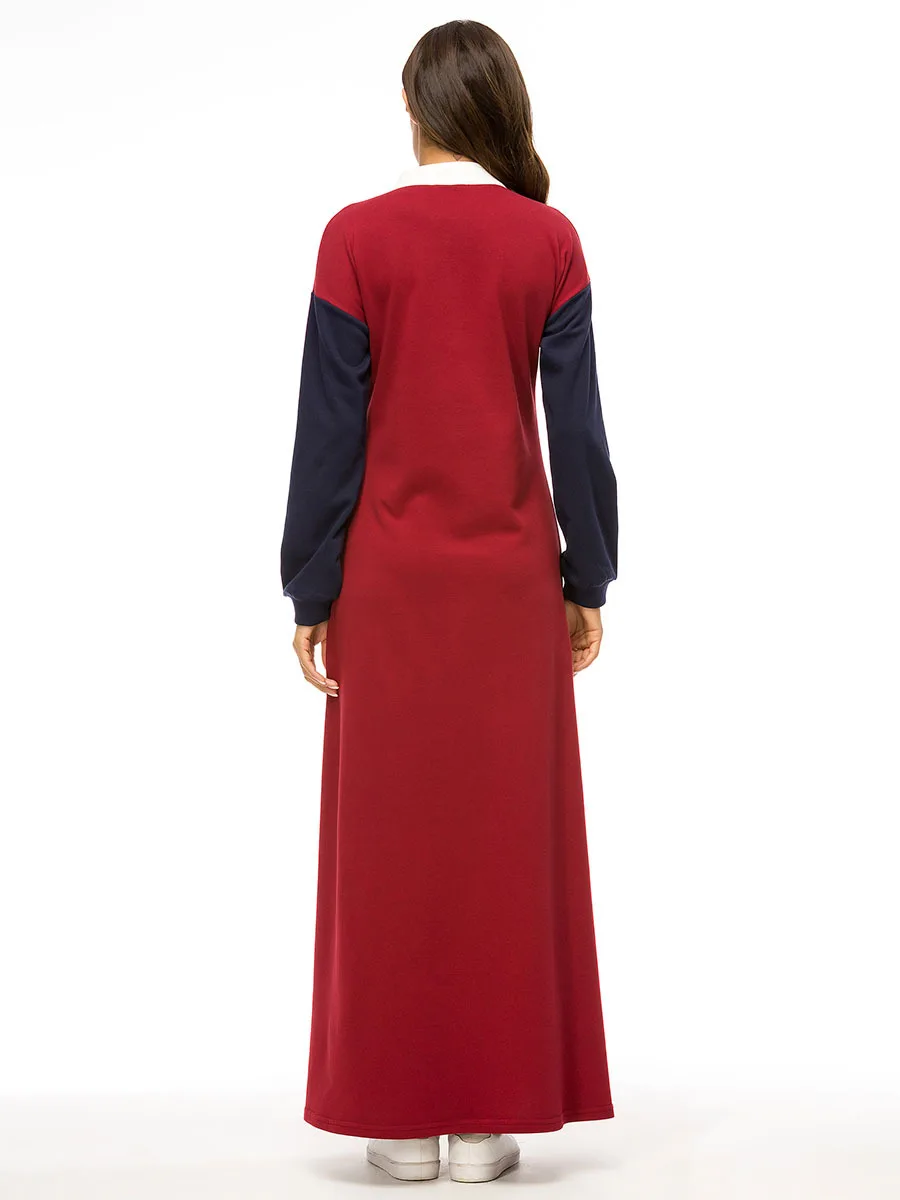 Длинное мусульманское платье Abaya из дубая модное контрастных цветов с длинными