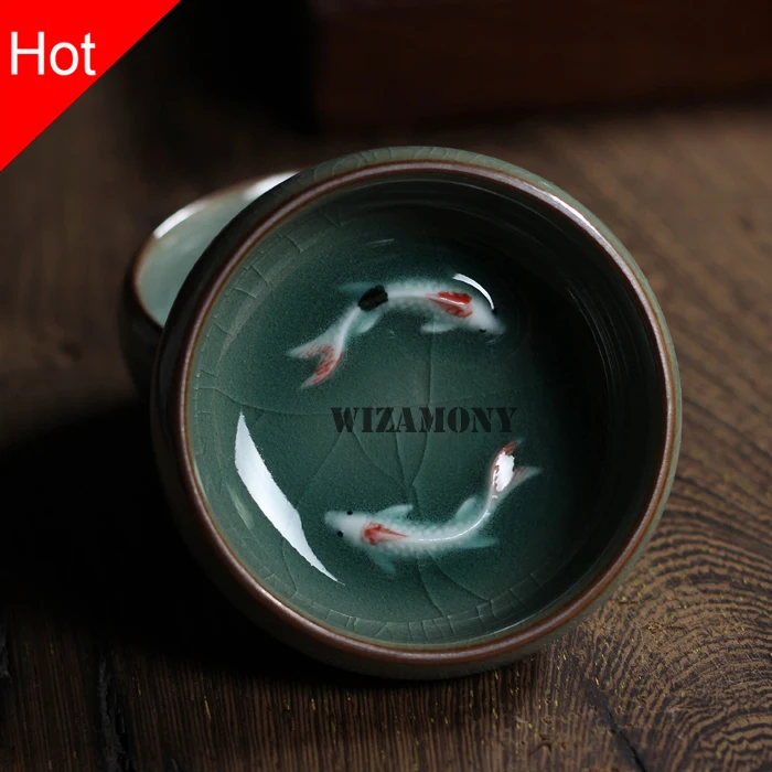 Китайская фарфоровая чайная чашка Longquan Celadon стандартная чаша Золотая Рыба 60 мл