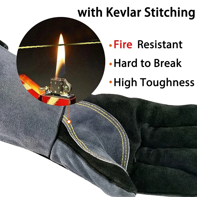

Gloves Cowhide Barbecue Microwave Oven Insulated Gloves Anti-Scald and High Temperature Labor Insurance Gloves Gray