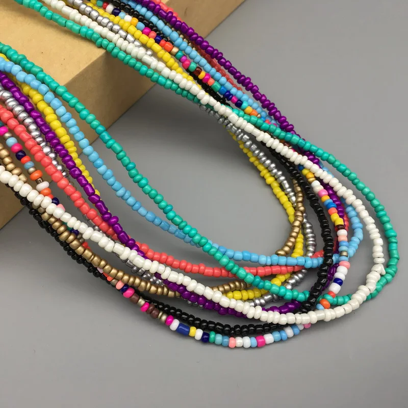 

Simple Seed Beads Strand Necklace Women String Beaded Short women Necklace Jewelry 16 inches Chokers Necklace Gift