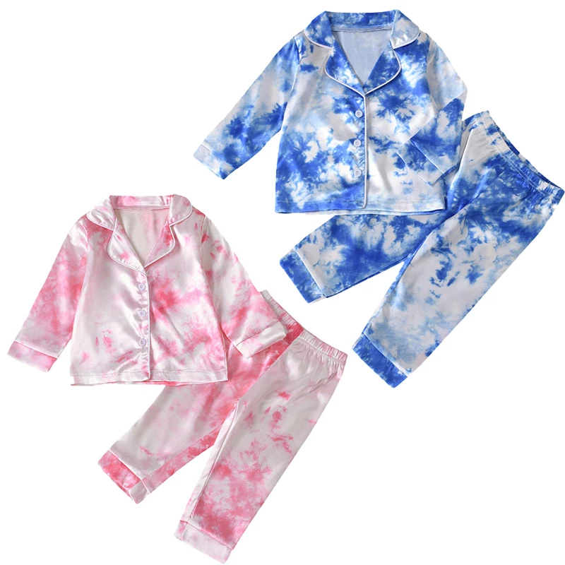 Детский пижамный комплект с галстуком Шелковый Атласный топ длинными рукавами и