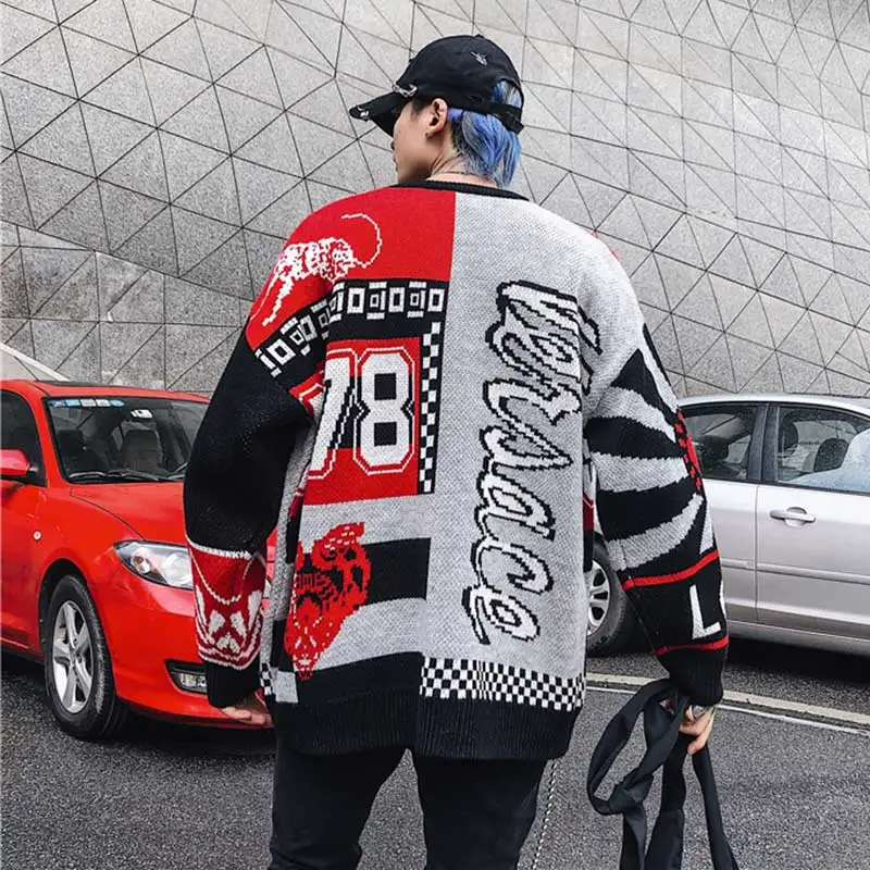 Мужской свитер с буквенным принтом цветной пуловер модные мужские свитера в