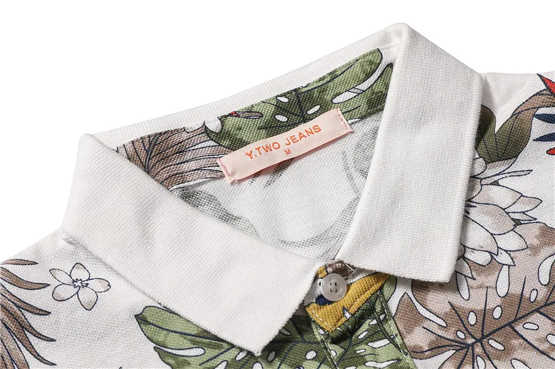 Летняя Хлопковая мужская рубашка поло с цветочным принтом высокое качество