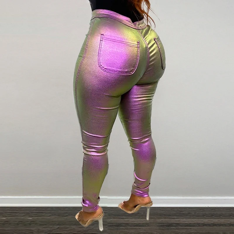 

Демисезонные женские облегающие брюки из искусственной кожи с высокой талией и карманами