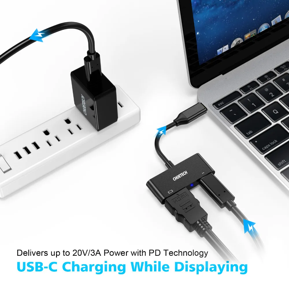 CHOETECH USB C к HDMI адаптер с type PD порт для зарядки Sup s 4 k @ 60Hz samsung Galaxy S9 Plus 2017/2016 MacBook Pro| |
