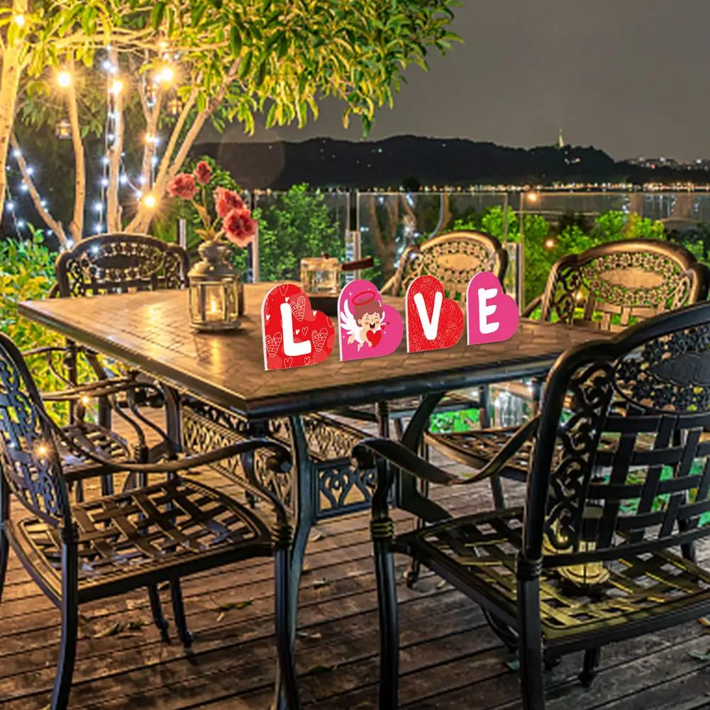 День Святого Валентина знак любви и удачи 4 шт. деревянные блоки с надписями