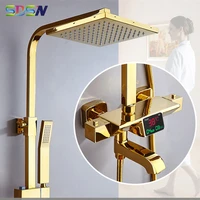 Themostatic Shower Set SDSN Quality Brass Gold Digital Bathroom Shower System Rainfall Shower Head Bath Digital Shower Set