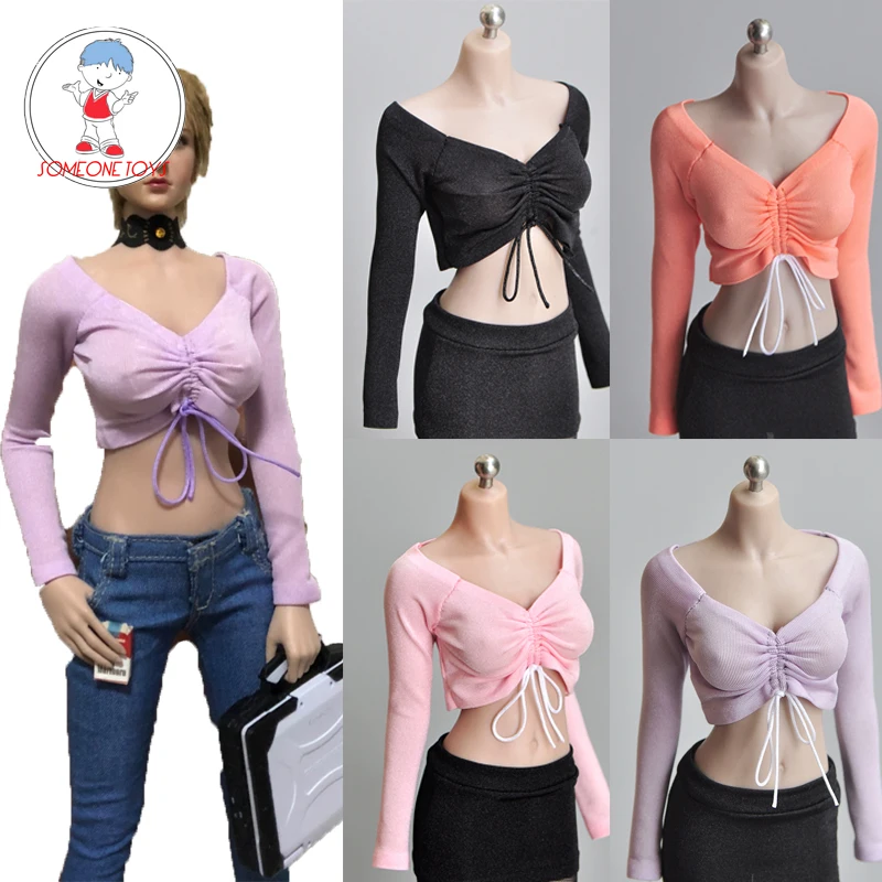 Женская модная рубашка в масштабе 1/6 эластичная обтягивающая на шнуровке для 12