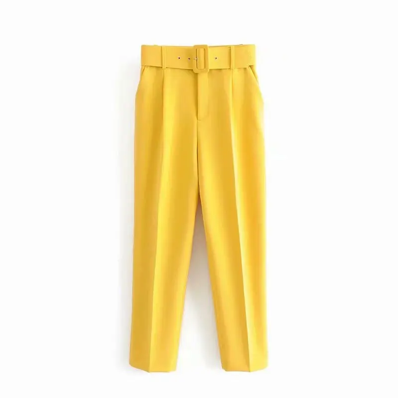 

Spring Black Suit Pants Woman High Waist Pants Sashes Pockets Office Ladies Pants Fashion Casual Pink Yellow Pants for Women