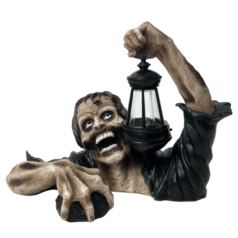 

Hideous Zombie Statue with Lantern Light Resin Garden Sculpture Outdoor Decor