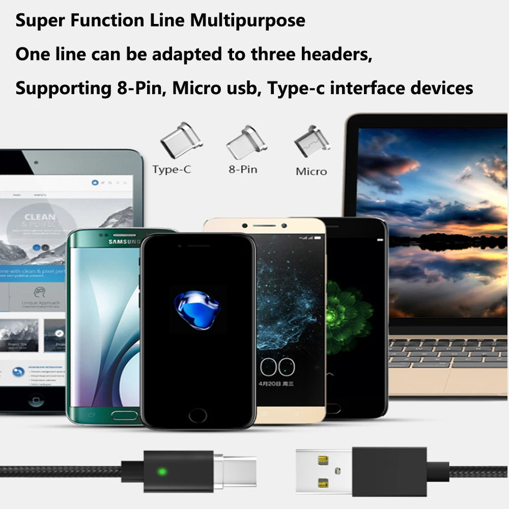 Магнитный usb кабель для зарядки и передачи данных iPhone X 8 7 6 S Plus Samsung S9 S8 3A быстрая