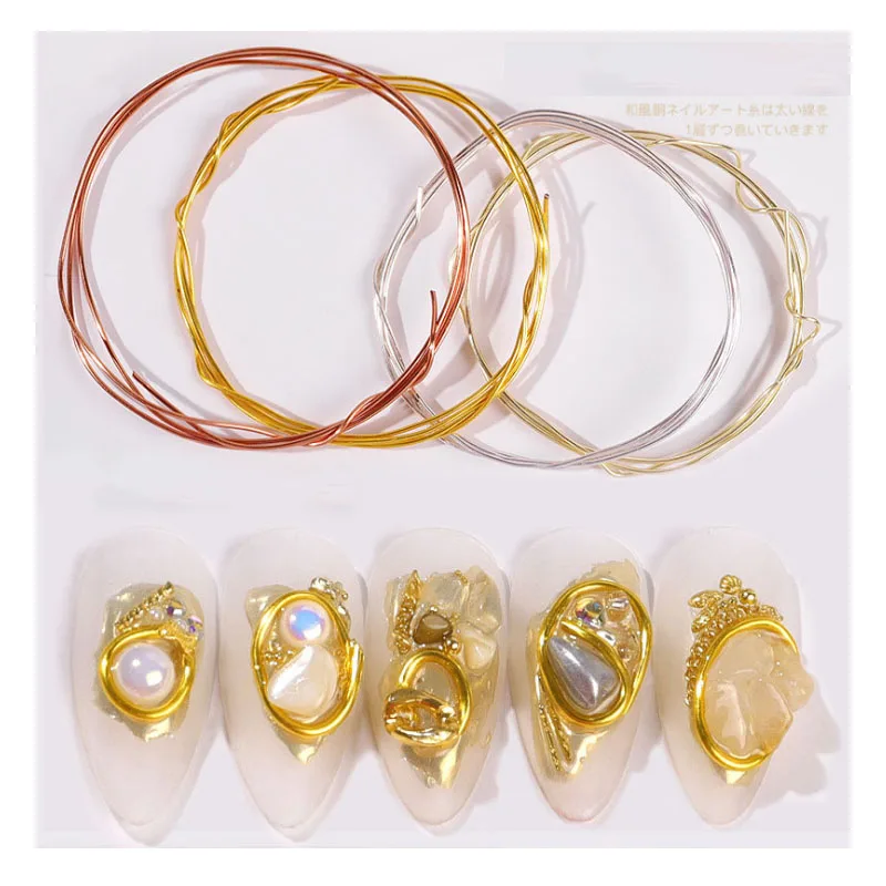 Copper wire Nail Art Decoration Charm Line DIY Design 3D Tips Gold Silver Rose Rhinestones Jewelry Manicure Supplies | Красота и