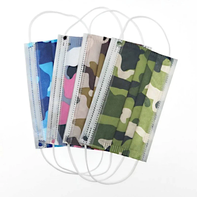 

50-200pcs Medical Mask Camouflage Face Mouth Mask Disposable Non Woven 3 Layer Ply Filter Breathable Earloops Surgical Masks
