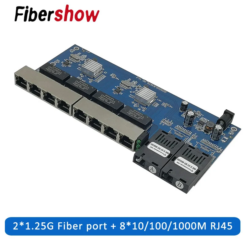 Гигабитный Ethernet коммутатор волоконно оптический медиа конвертер PCBA 8 RJ45 UTP и 2 SC