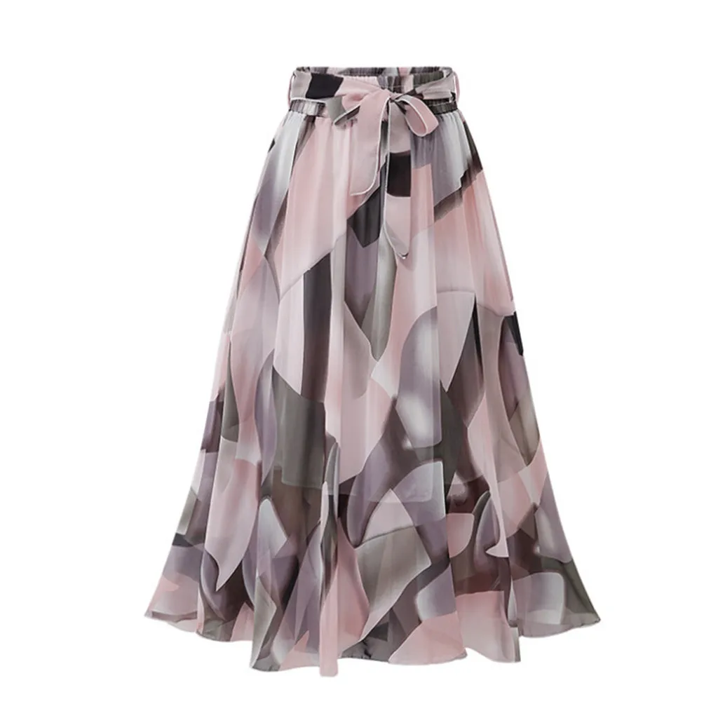 

Falda larga de Chifn con flores para mujer, falda larga hasta el tobillo, estilo bohemio, elstico suave,P76 veraniego