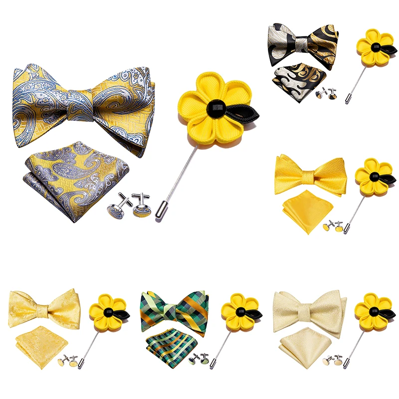 Желтый галстук-бабочка для мужчин самозавязывающийся бант набор из шелкового