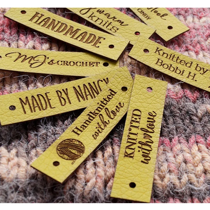 

40pcs Handmade tags for crochet knitting Personalized leather labels with brand logo Sew on rectangle clothing craft items label