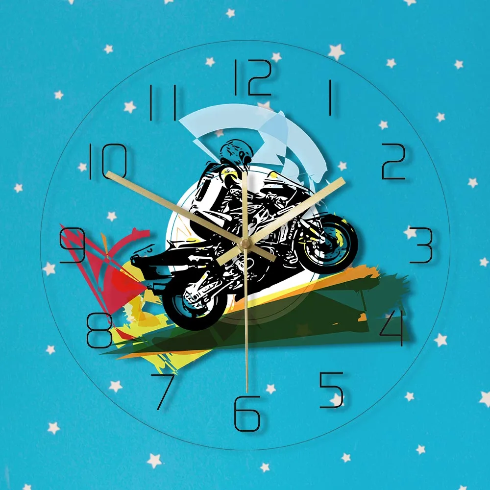 Настенные часы для мотокросса современные бесшумные украшения из акрилового