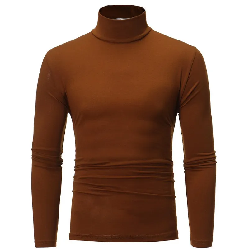 

Autumn Winter Men's Pullover Sweaters High Collar Long-sleeved Solid Color Basic Slim Warm Jumper Feme