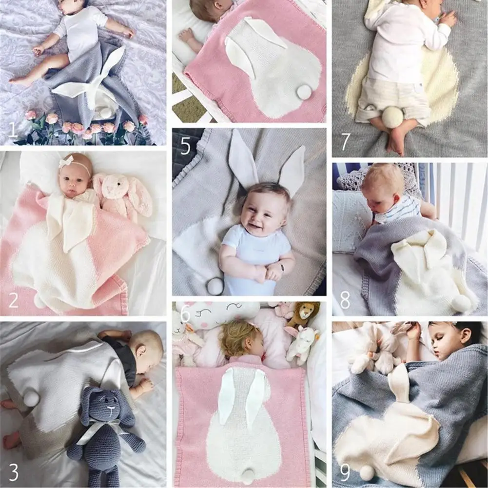 Милое вязаное одеяло с заячьими ушками трехмерный мягкий удобный детский