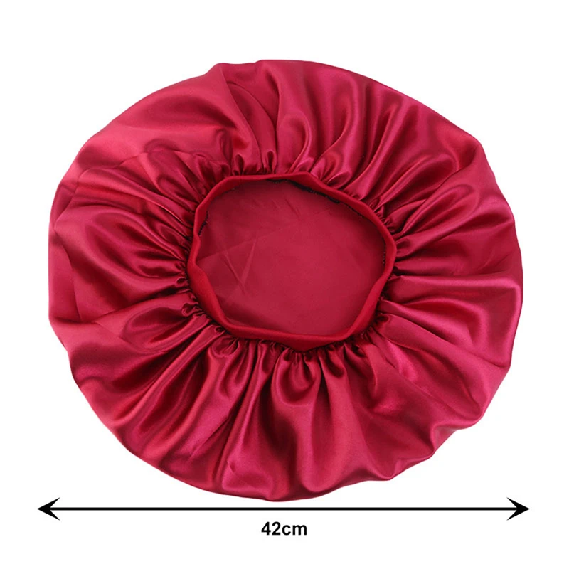 

1 Piece Print Satin Silky Bonnet Sleep Cap With Premium Elastic Band For Women Solid Color Head Wrap
