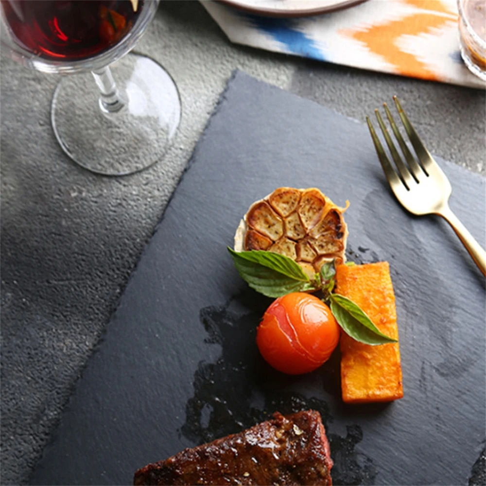 Каменная тарелка черный сланец стейк для суши Западный натуральный твердый