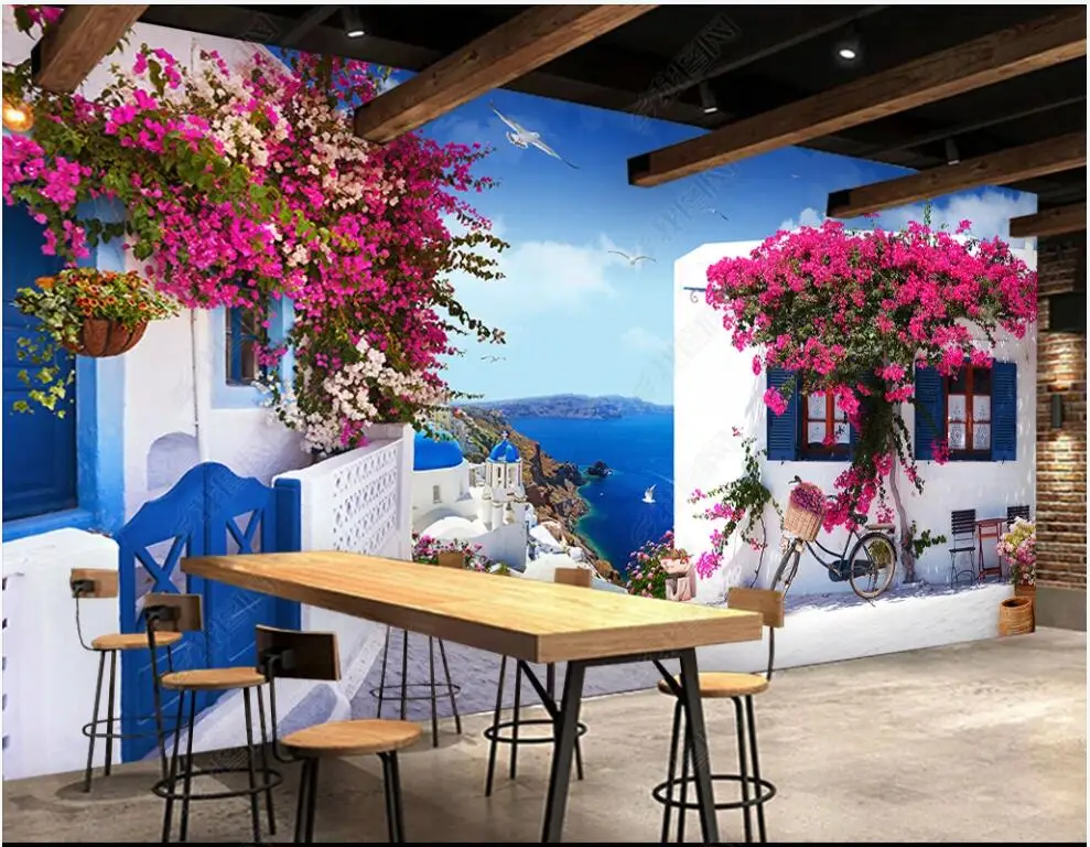 

custom mural wallpaper for bedroom walls 3d Seaside building windows rose flower home decor 3d wallpaper for walls in rolls