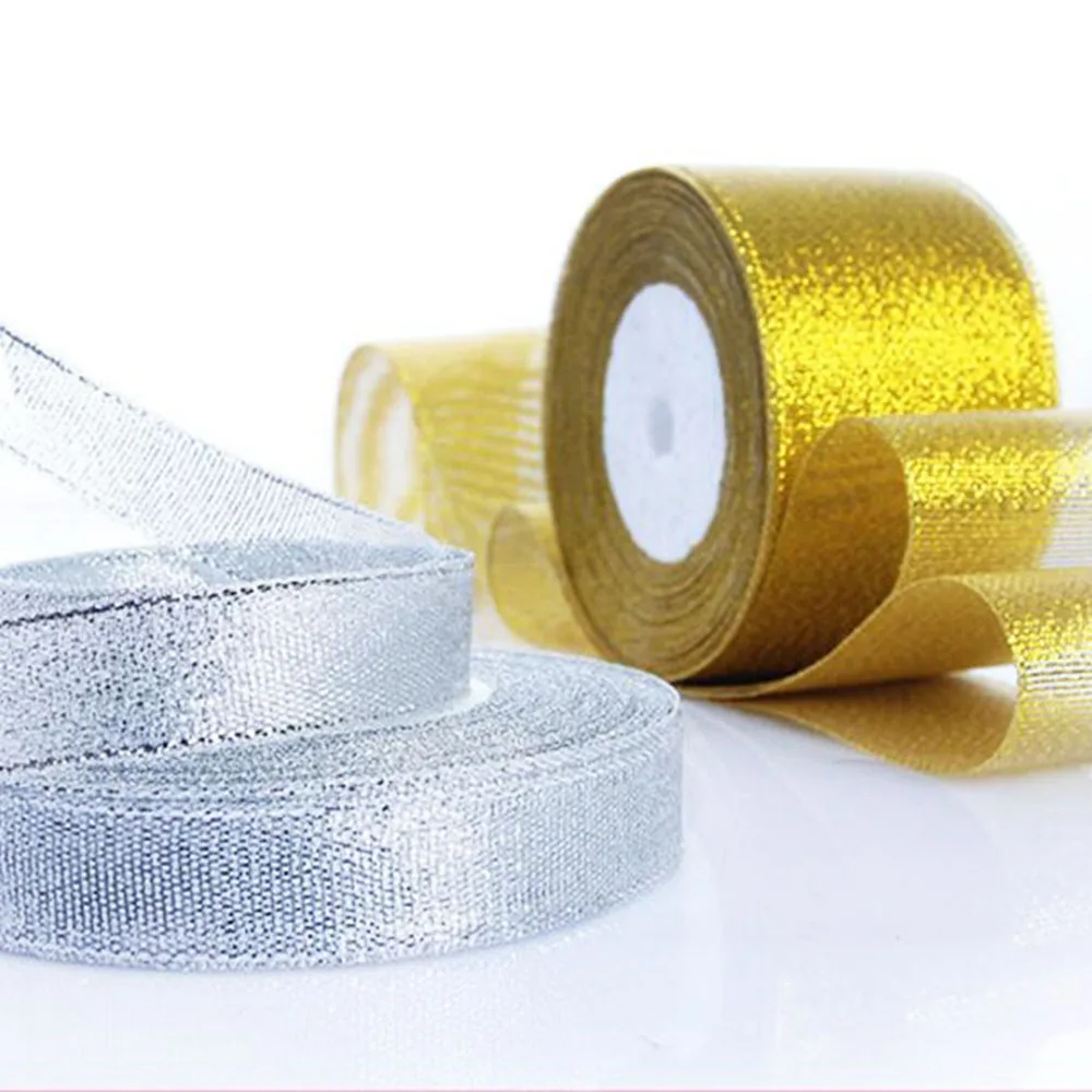 25 ярдов 22 м золотые Серебристые блестящие атласные ленты для DIY Рождественская