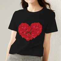 womens print t shirt fashion harajuku style love heart pattern series female short sleeve tops black casual womans tee clothes