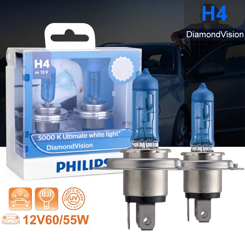 Philips h4 галогенный 55 Вт 12 В Diamond Vision 5000K Ultimate белый светильник авто лампа H4 головной