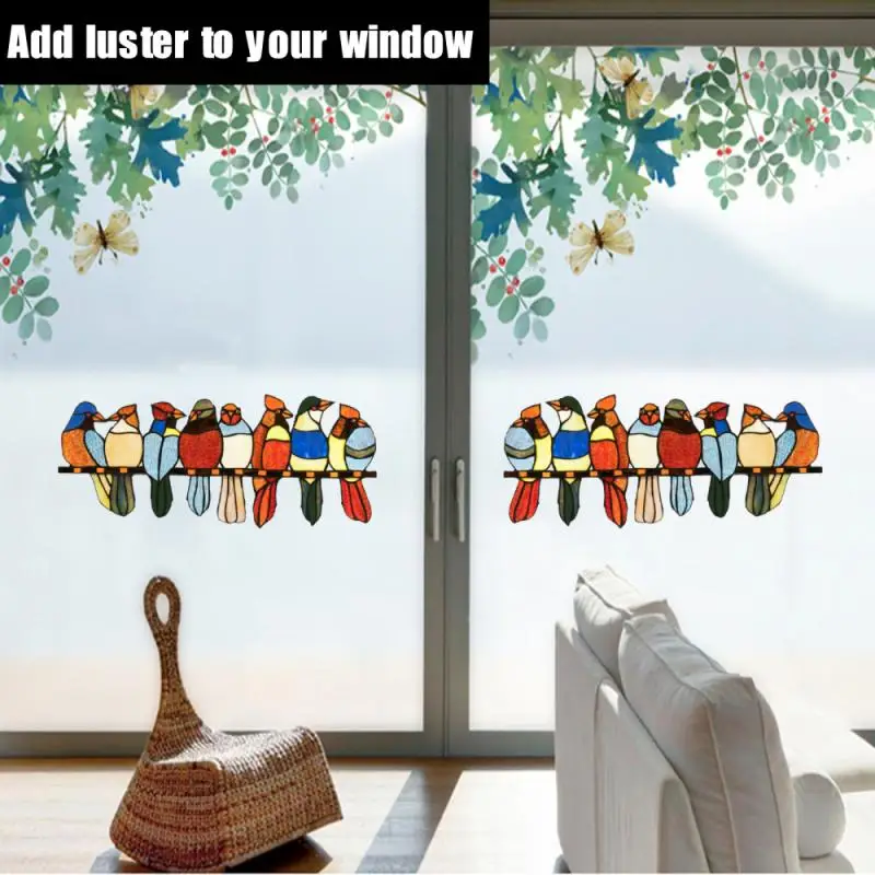 

Multicolor Birds On Wire High Stained Birds Stickers Birds Stained Glass Window Hangings Panel Home Decoration Accessories