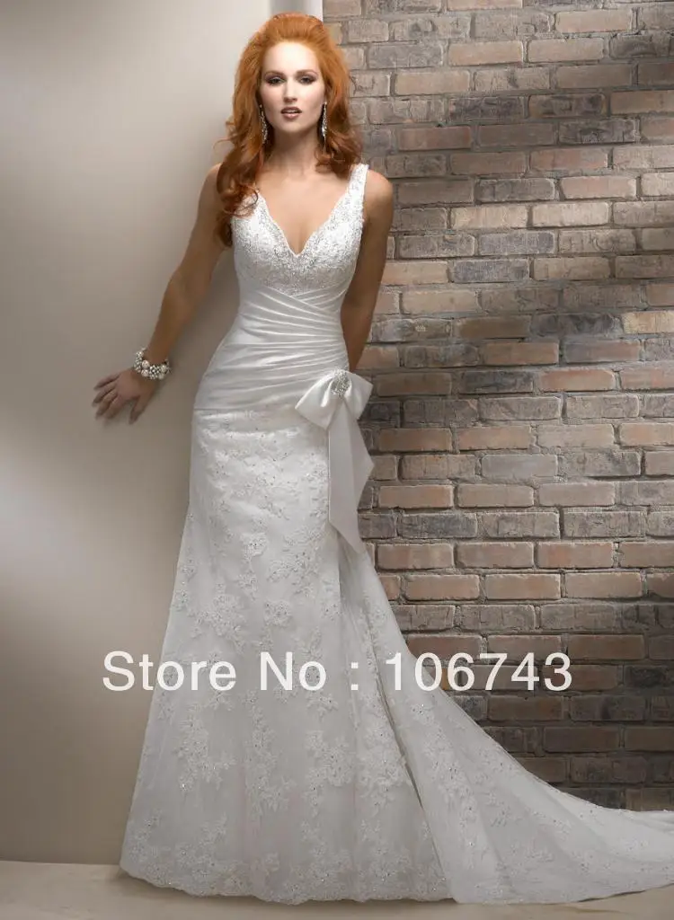 

Free Shipping 2018 robe de mariee Elegant Lace Long Bridal Gown Custom sexy v-neck vestido de noiva mother of the bride dresses