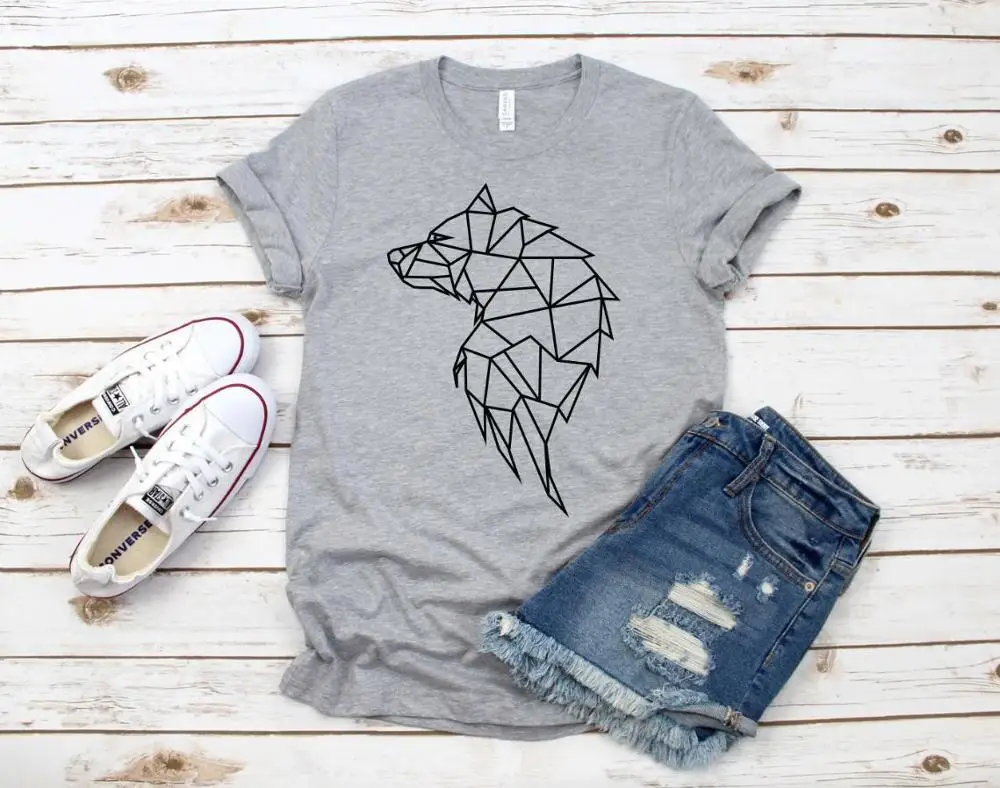 

Modern Wolf Geometric Print Women tshirt Cotton Funny t shirt Gift For Lady Yong Girl Street Top Tee A-1053