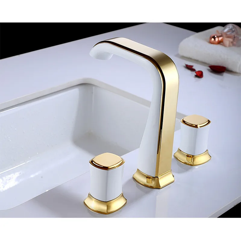 Luxury Widespread Basin Faucet rose gold three hole 8 inch bathroom sink faucet tap basin mixer water black white | Обустройство дома